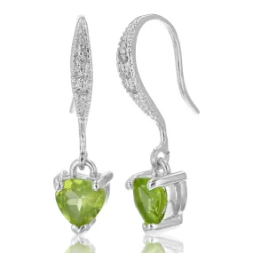 0.65 cttw Peridot Dangle Earrings .925 Sterling Silver With Rhodium 5 MM Heart