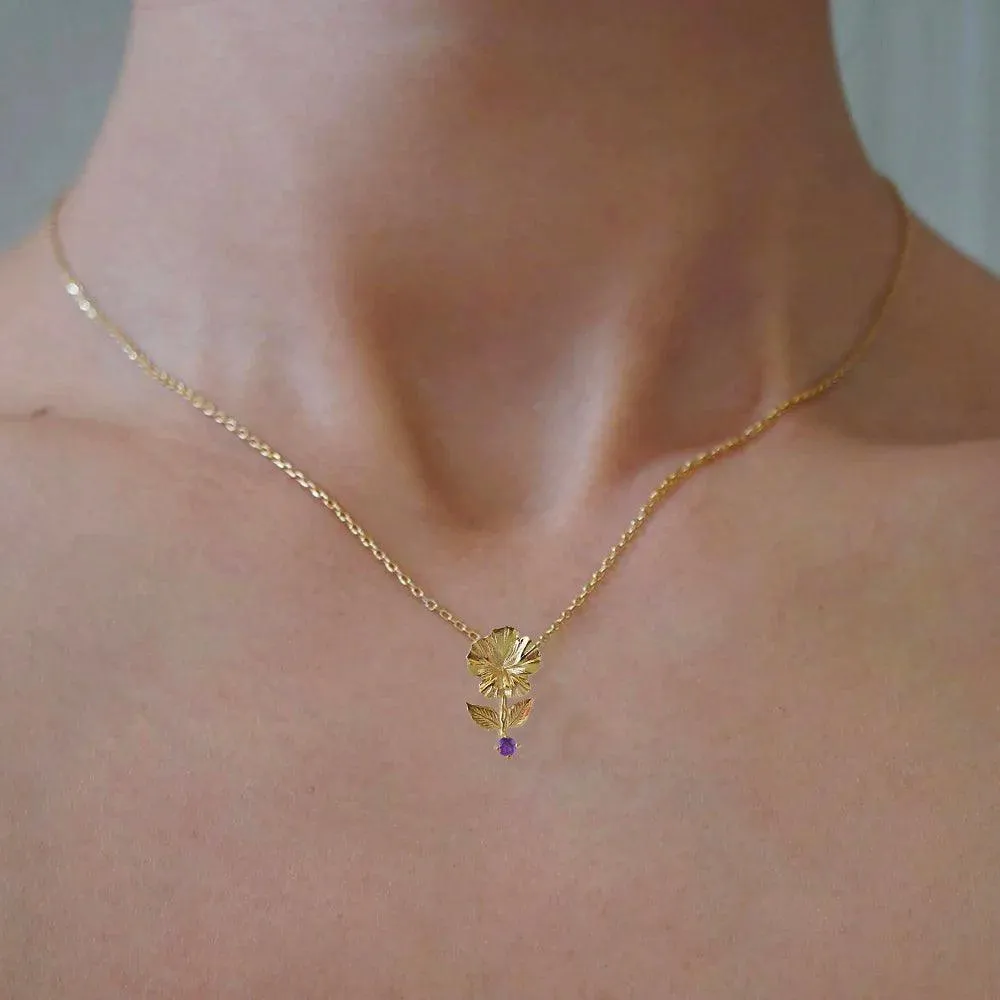 14K February Violet Birth Flower Necklace