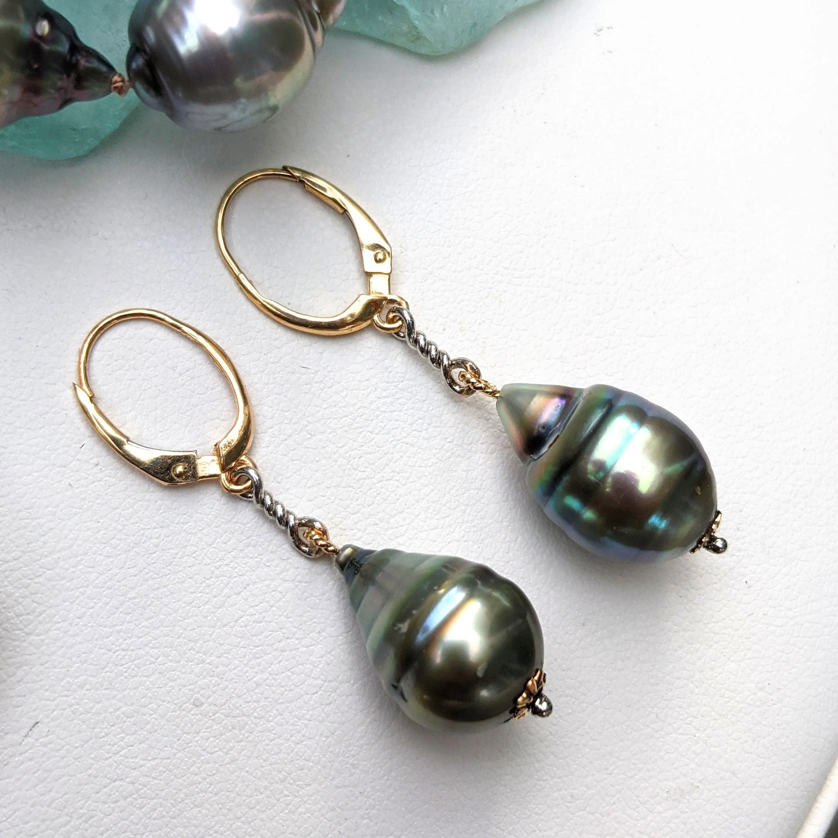 14K Tahitian Baroque Pearl Dangle Earrings