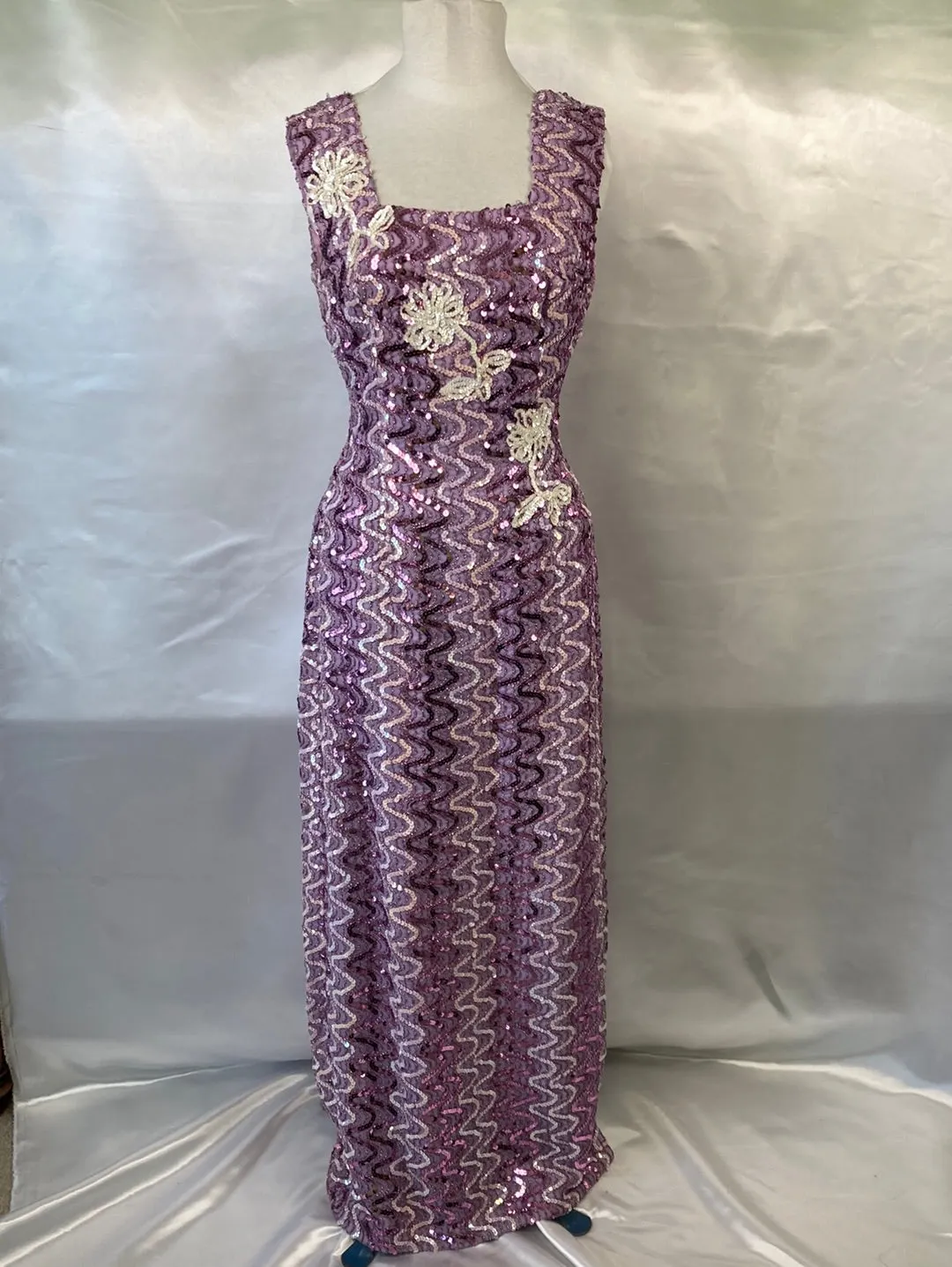 1980's Lavender Sequin Prom Dress Vintage Women's Medium