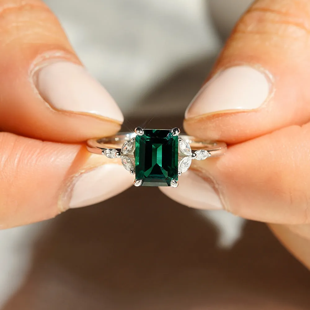 2 CT. Petite Emerald Cut Lab Grown Emerald Gemstone Ring