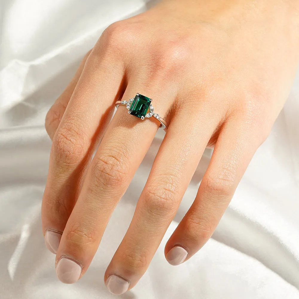 2 CT. Petite Emerald Cut Lab Grown Emerald Gemstone Ring