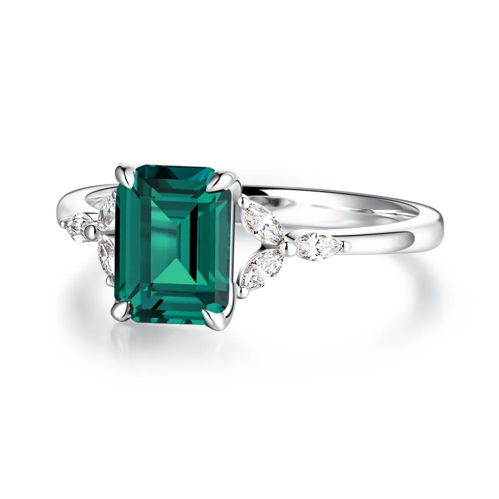 2 CT. Petite Emerald Cut Lab Grown Emerald Gemstone Ring