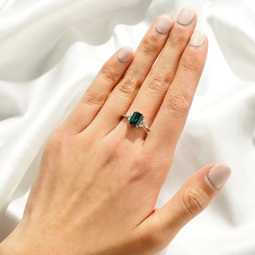 2 CT. Petite Emerald Cut Lab Grown Emerald Gemstone Ring