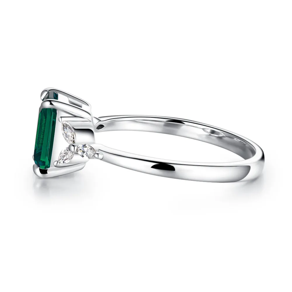 2 CT. Petite Emerald Cut Lab Grown Emerald Gemstone Ring