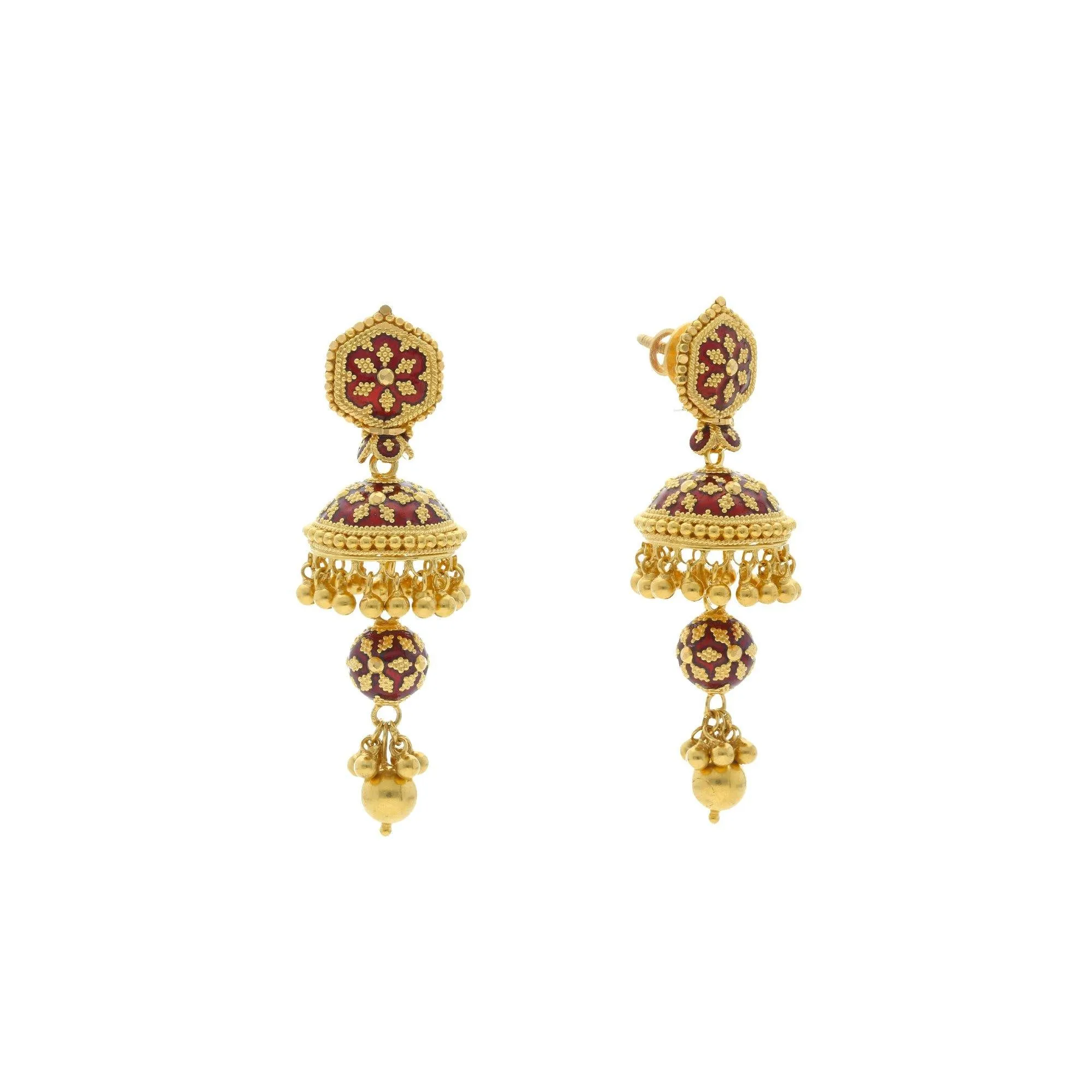 22K Yellow Gold Drop Earrings W/Meenakari Design, 20.6 grams