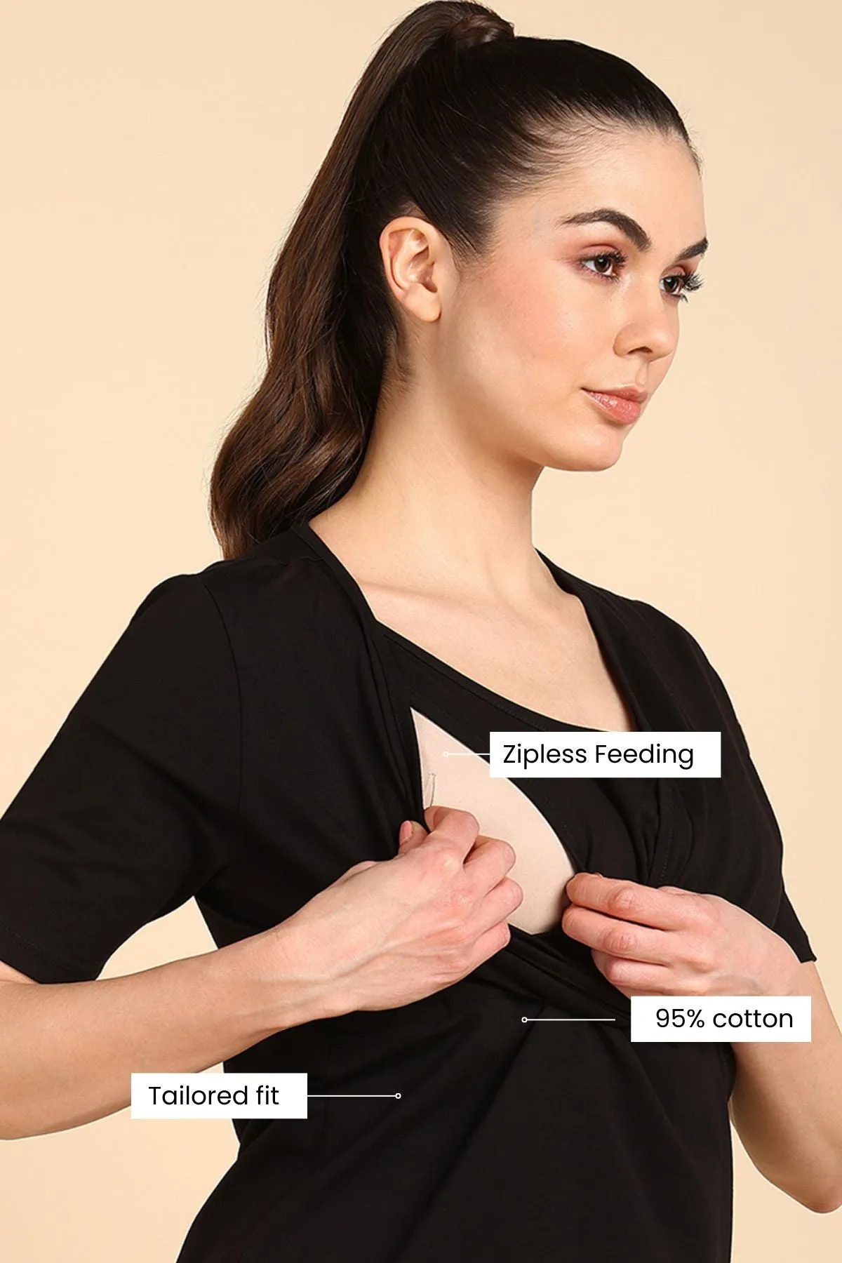 247 Zactive™ Black Zipless Maternity Feeding Top