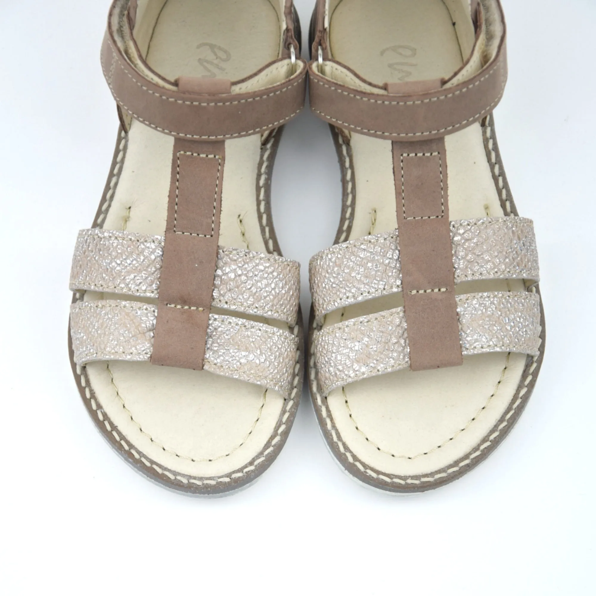 (2568A-12) Emel  strap sandals brown silver