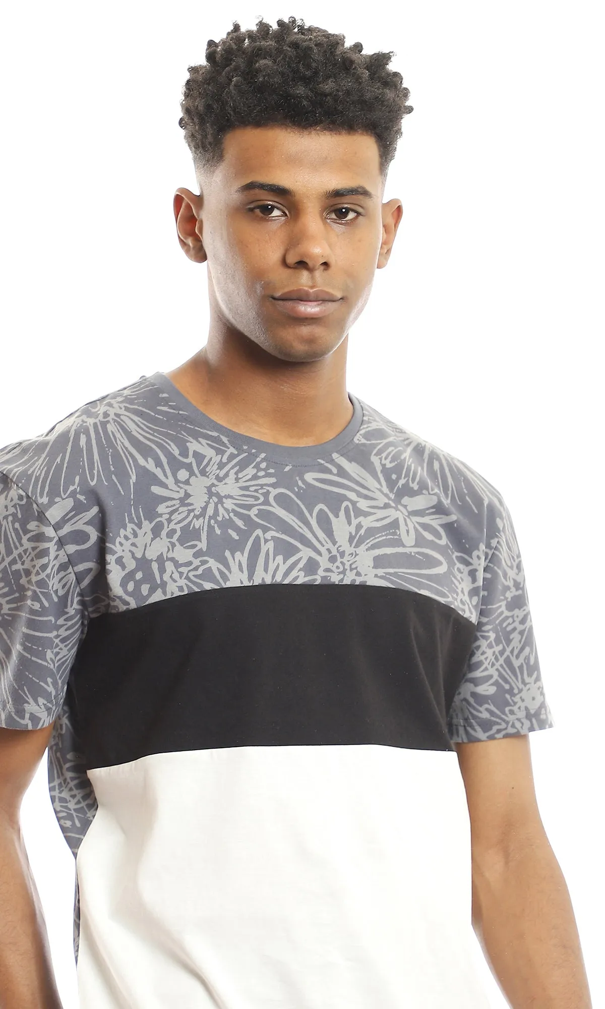 97643 Patterned Chest With Tri-Tone Summer Tee - Grey, Black & White