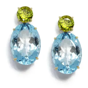 A & Furst - Party - Drop Earrings with Peridot and Sky Blue Topaz, 18k Yellow Gold