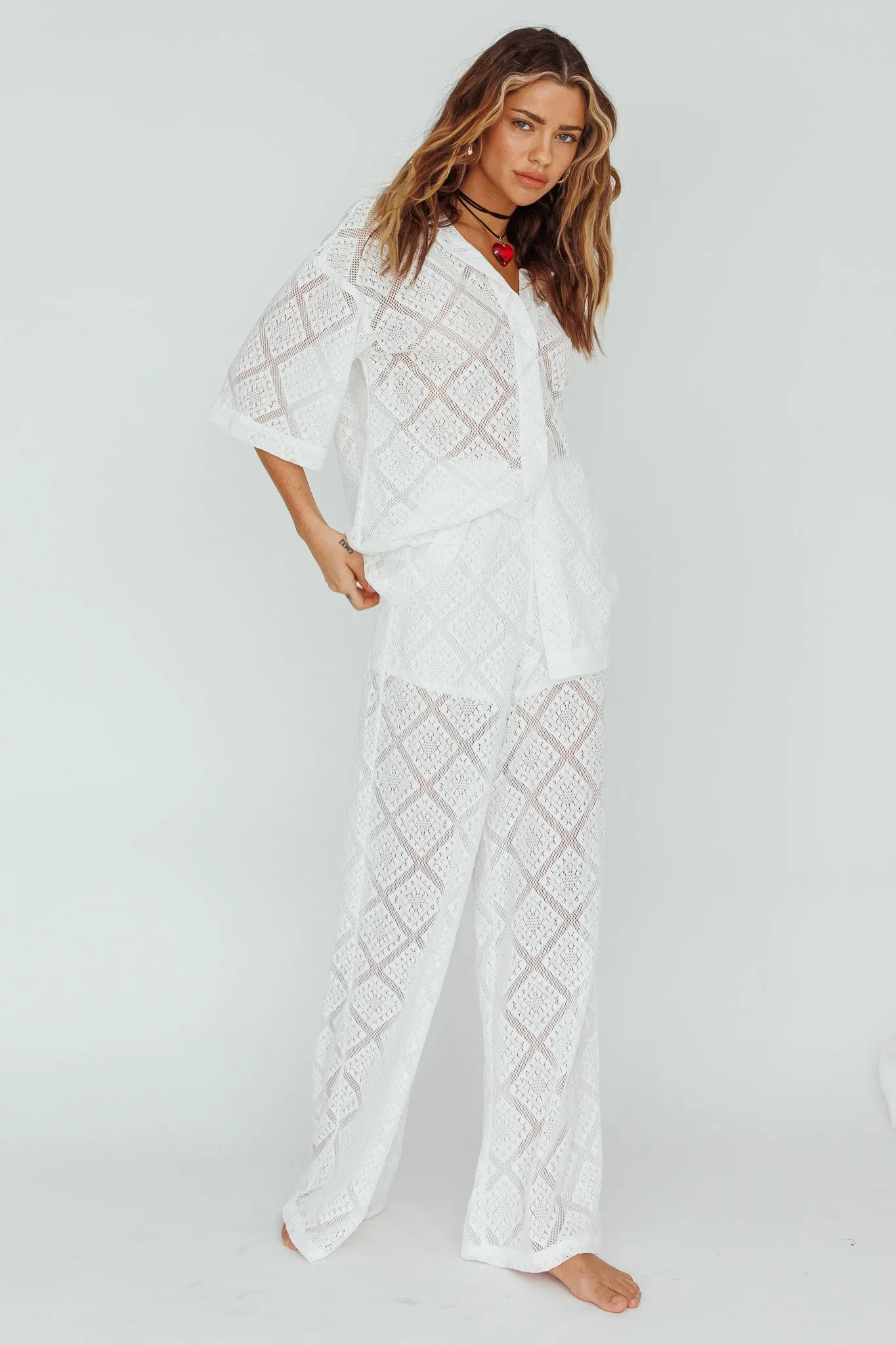 Abraya Lace Overlay Pants White