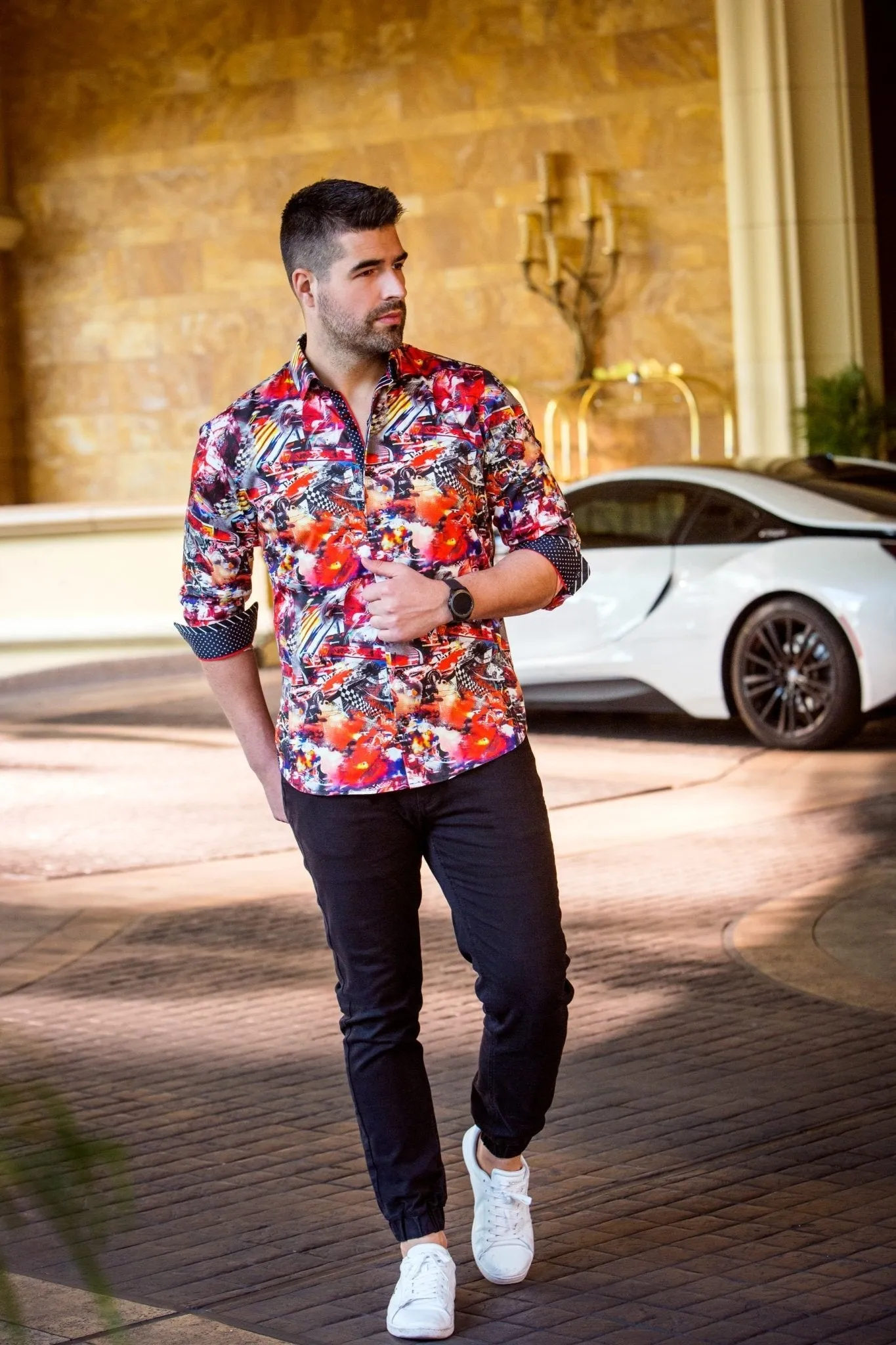 Au Noir Stretch Shirt | Monza Red Multi