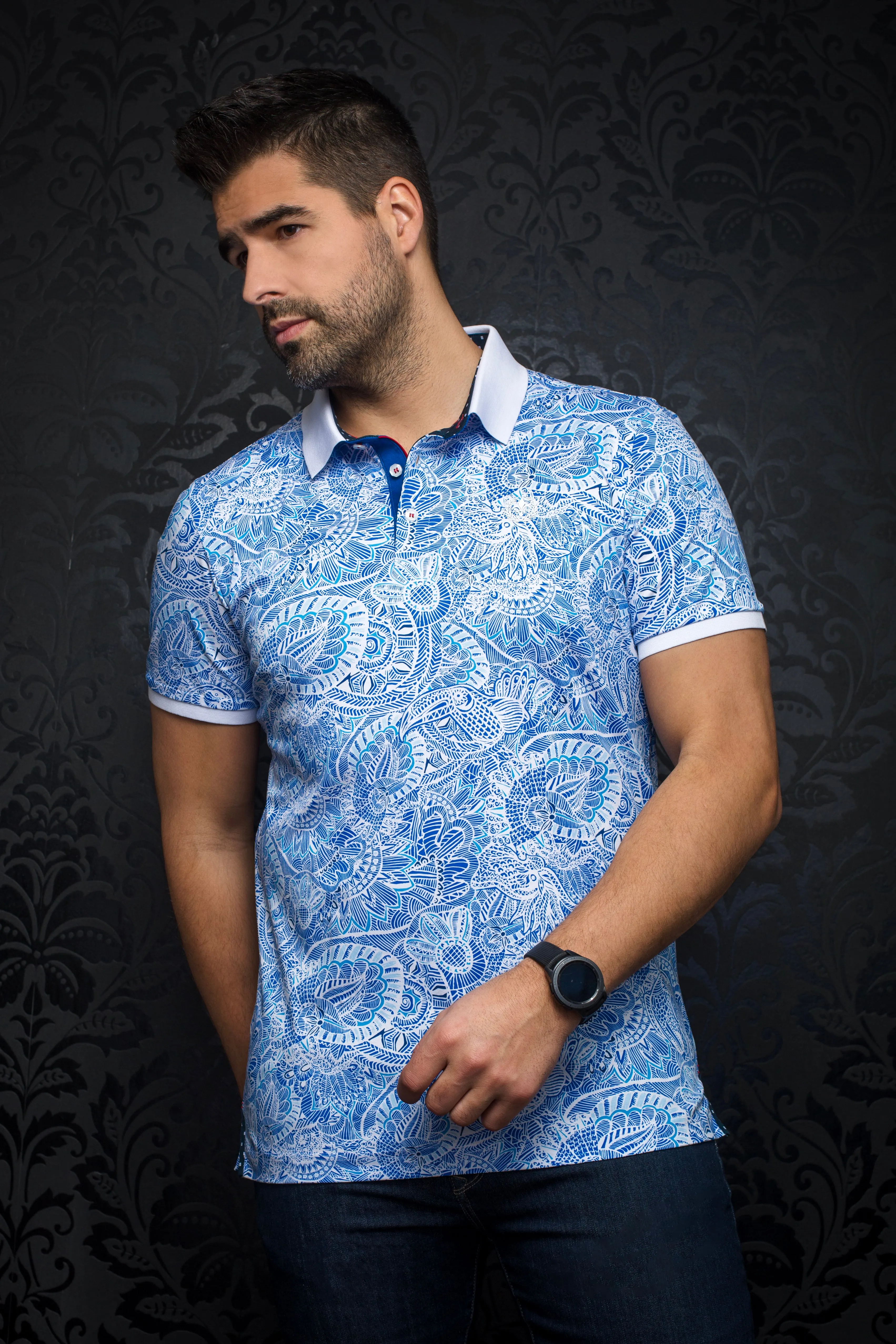 Au Noir Stretch Short-Sleeve Polos | Costilla Light Blue