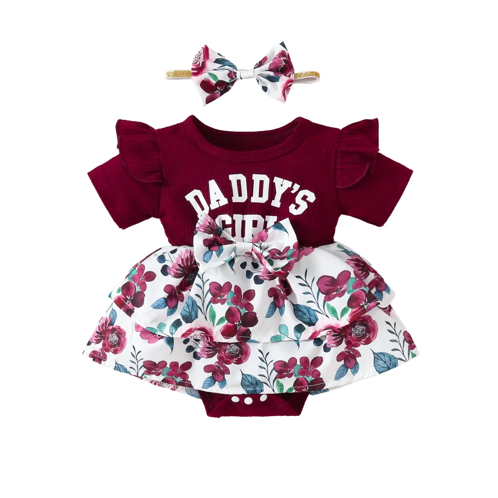 Baby Girls Letters Flower Print Rompers Wholesale 20240404