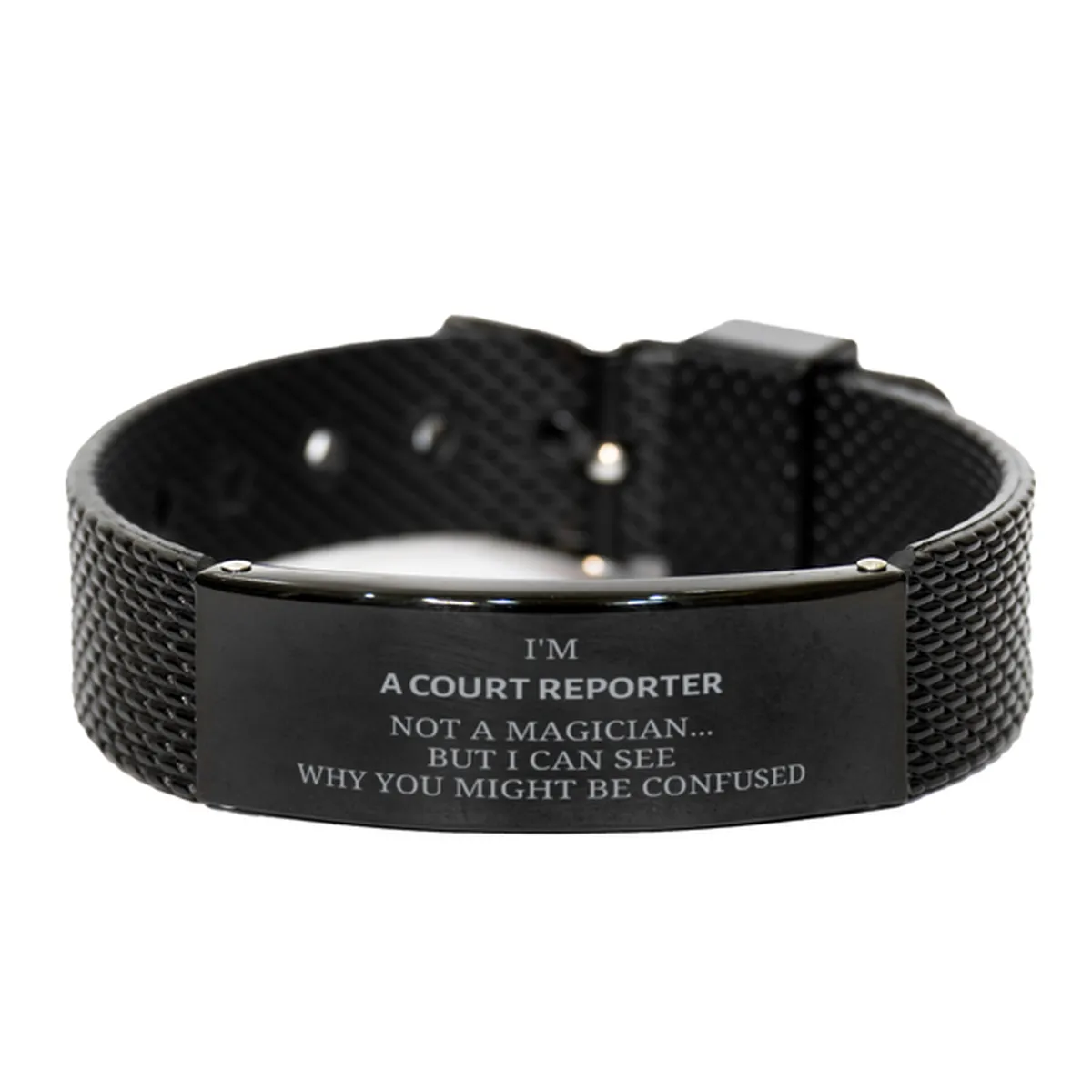 Badass Court Reporter Gifts, I'm Court Reporter not a magician, Sarcastic Black Shark Mesh Bracelet for Court Reporter Birthday Christmas for  Men, Women, Friends, Coworkers