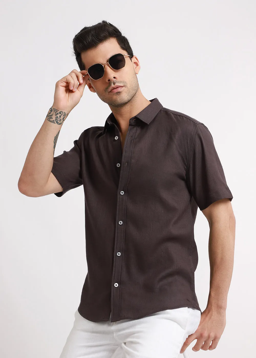 Batiste Crater Brown Linen shirt