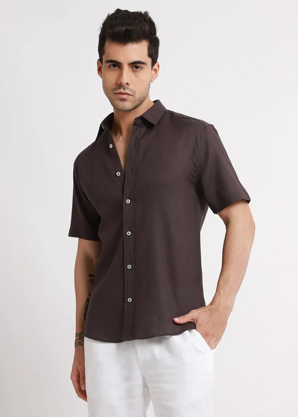 Batiste Crater Brown Linen shirt