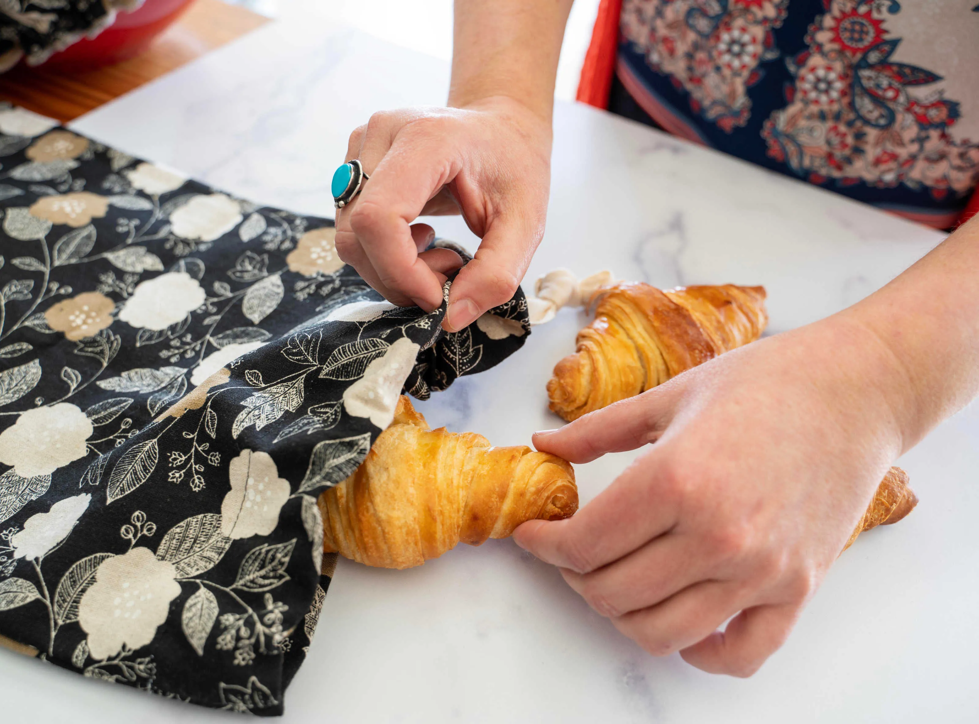 Black Floral Bread Makers Set- Bowl Cover and Bread Bag