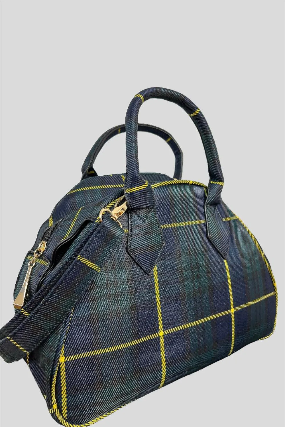 Black Green Plaid Bowler Handbag