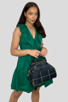 Black Green Plaid Bowler Handbag