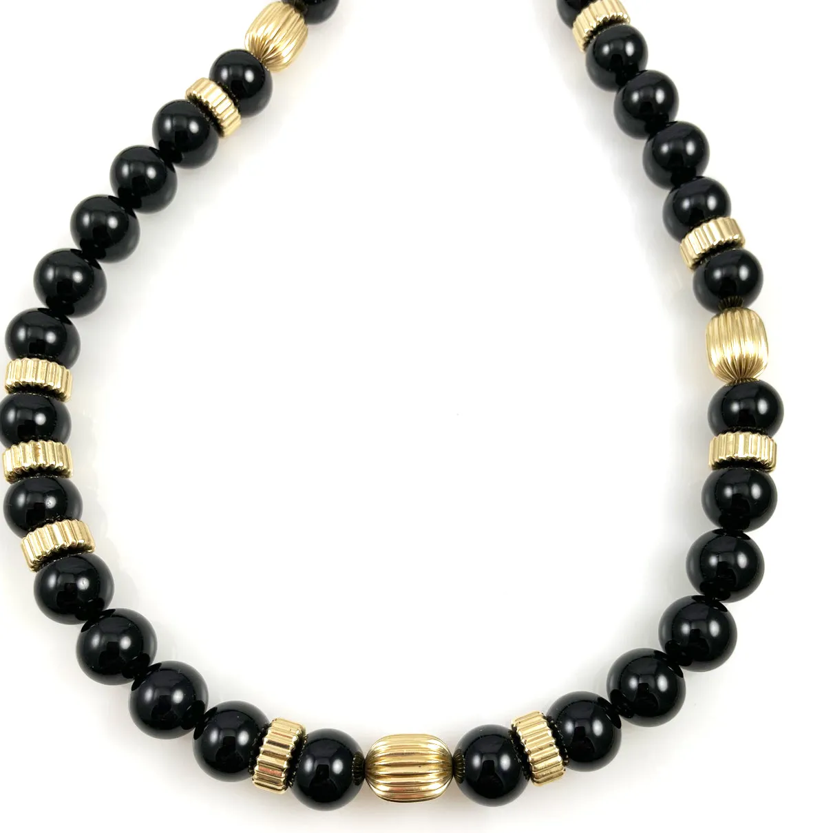 Black Onyx & Gold Beaded Necklace Opera