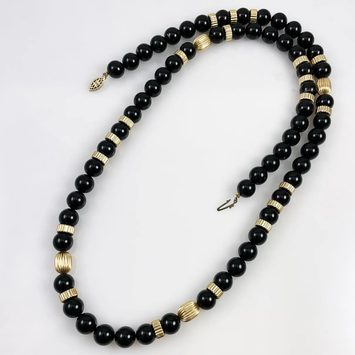 Black Onyx & Gold Beaded Necklace Opera