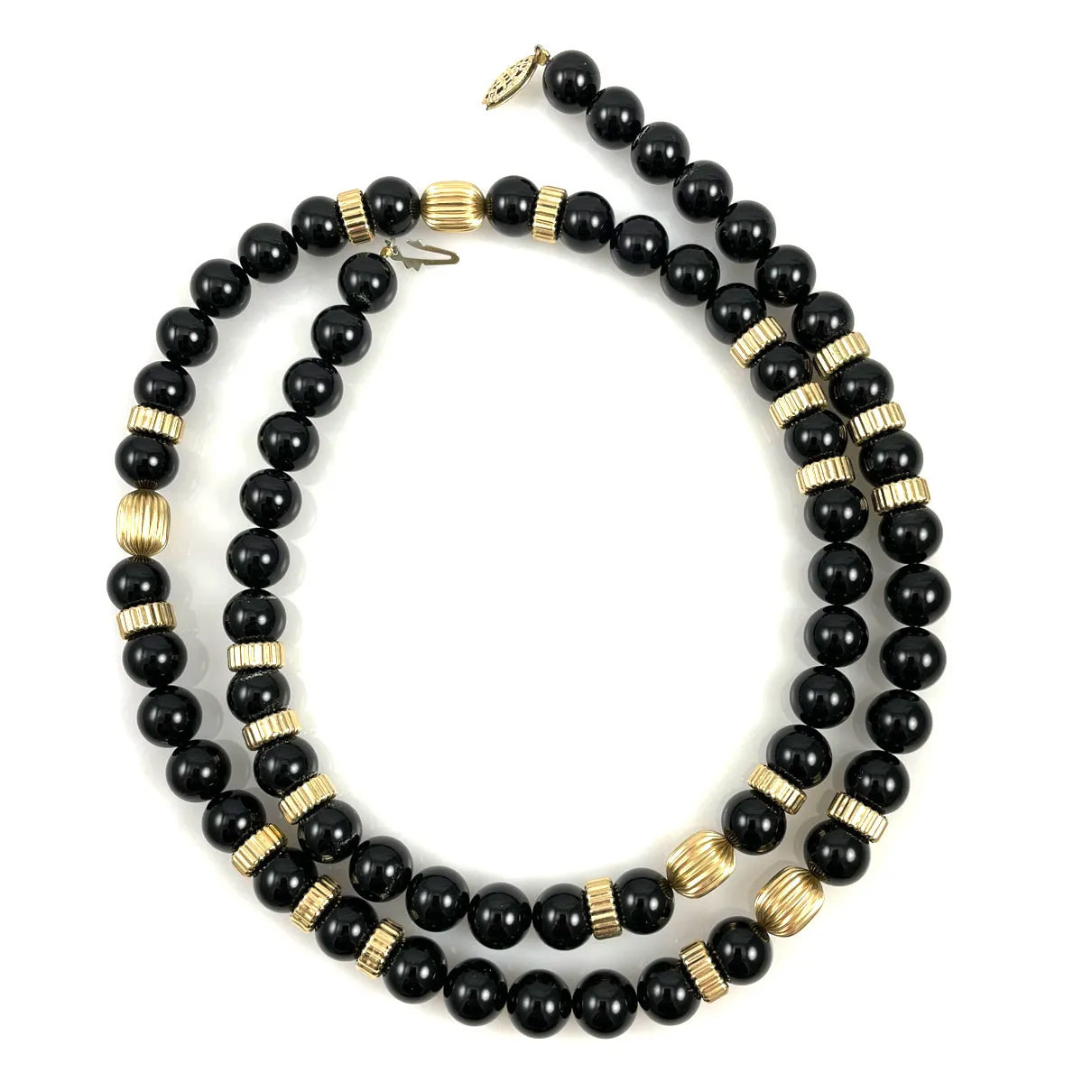 Black Onyx & Gold Beaded Necklace Opera