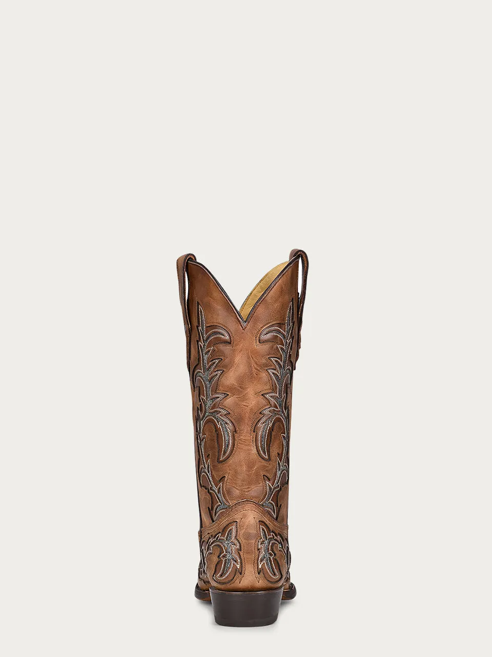 C3845 - MEN'S EMBROIDERY AND GREY INLAY TAN SNIP TOE COWBOY BOOT