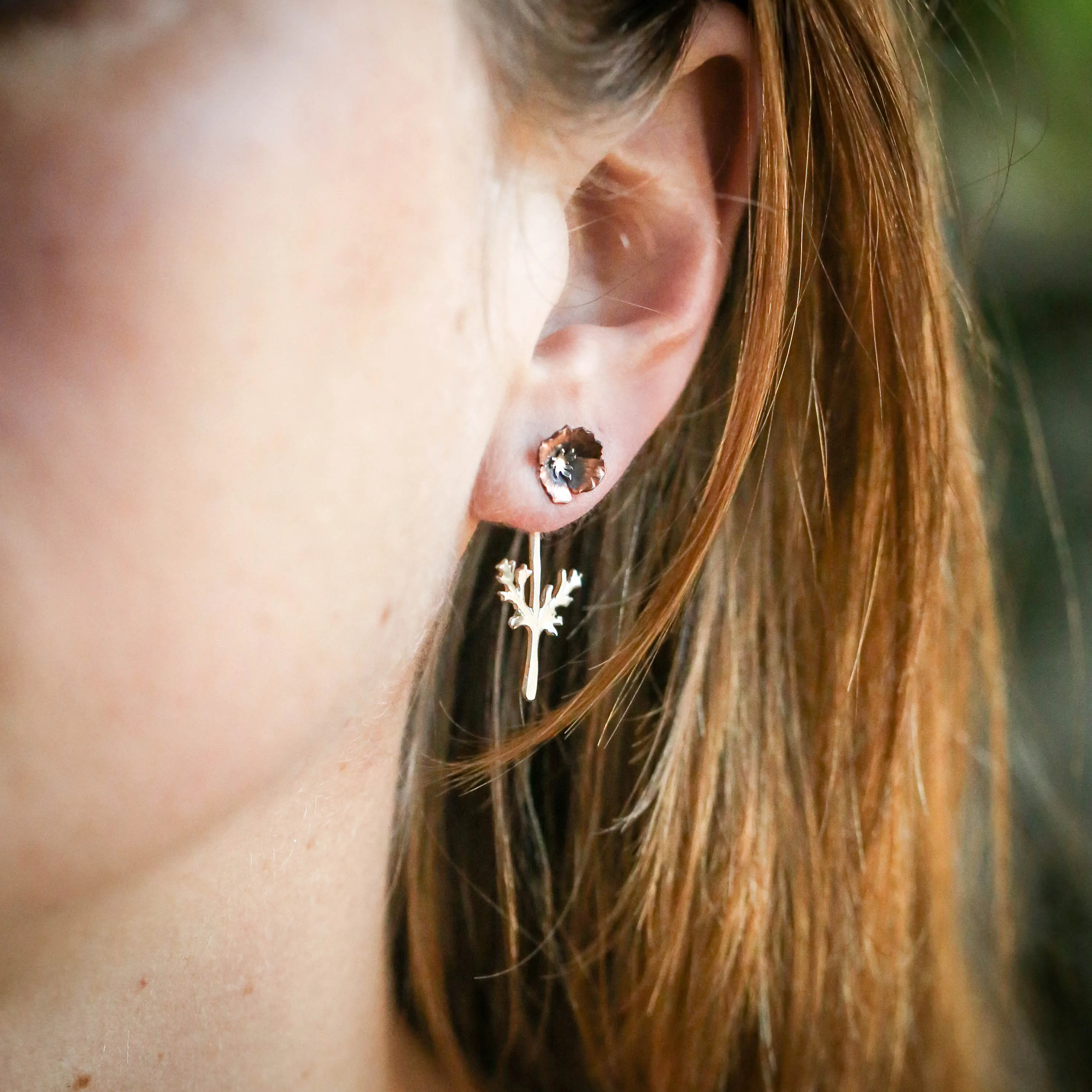 California Poppy Ear Jacket Stud Earrings