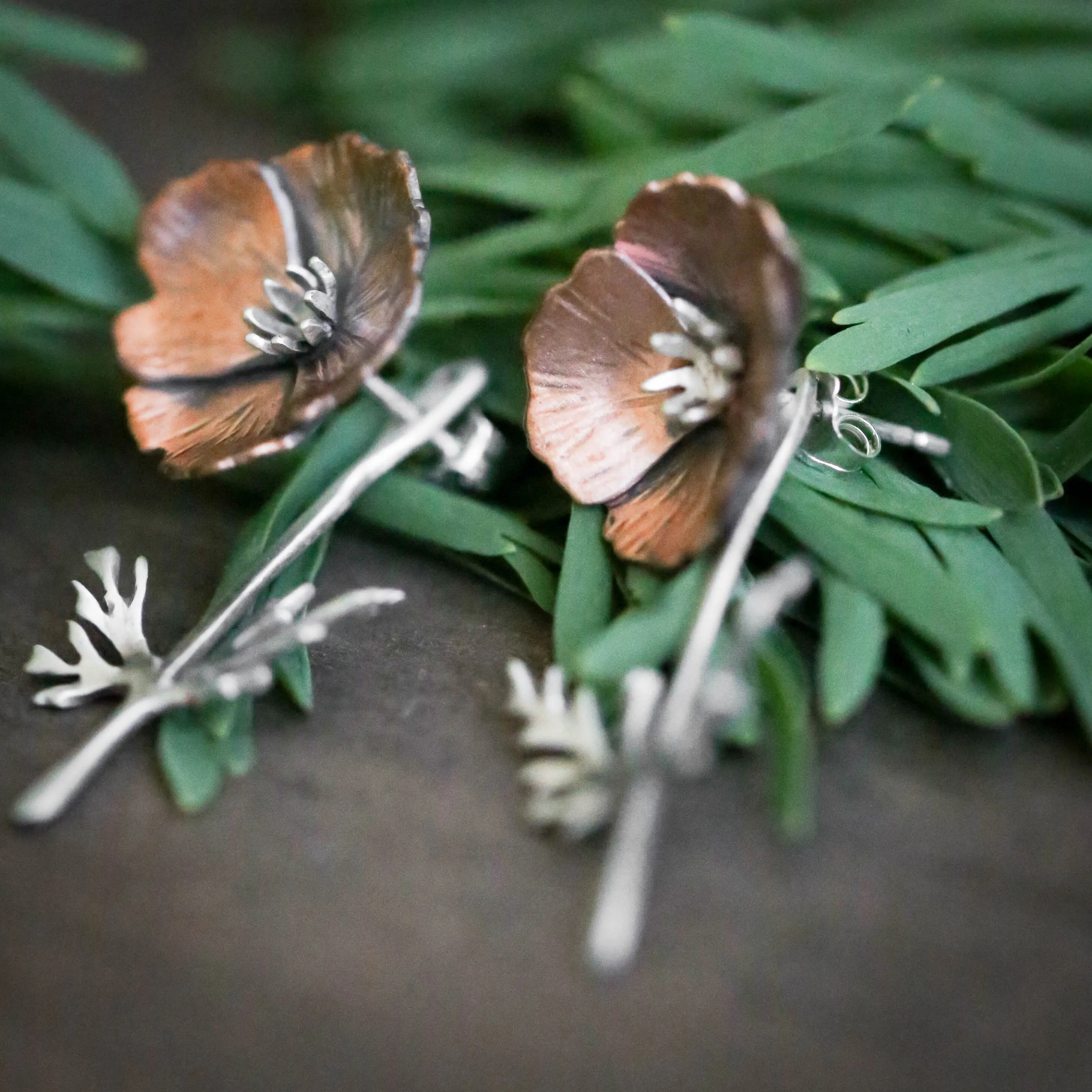 California Poppy Ear Jacket Stud Earrings