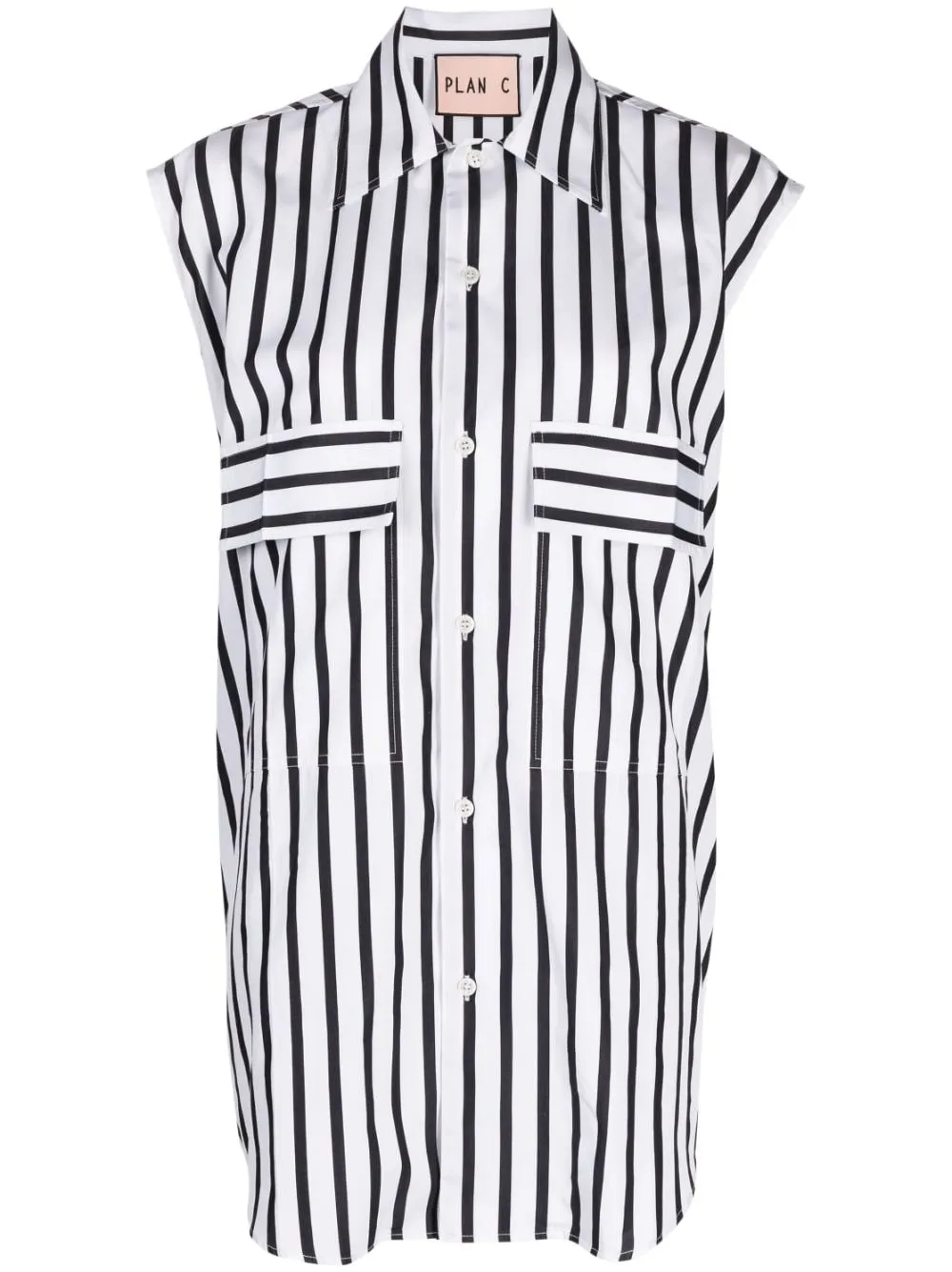 CAP-SLEEVE STRIPED COTTON SHIRT