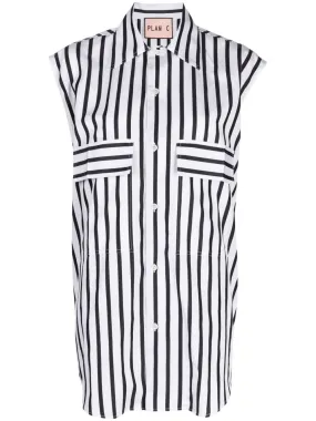 CAP-SLEEVE STRIPED COTTON SHIRT