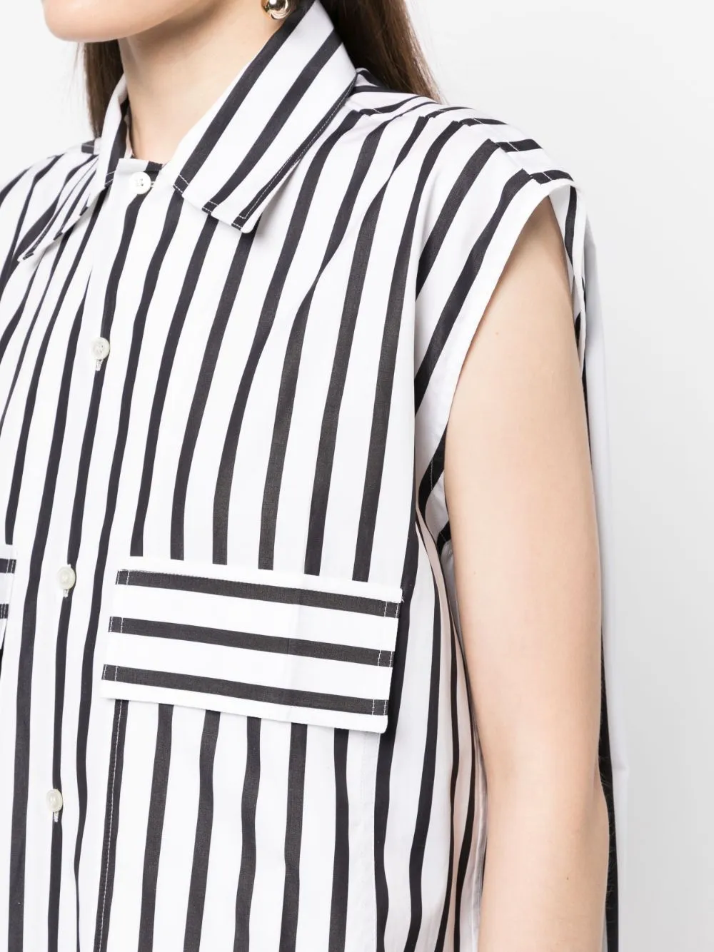 CAP-SLEEVE STRIPED COTTON SHIRT