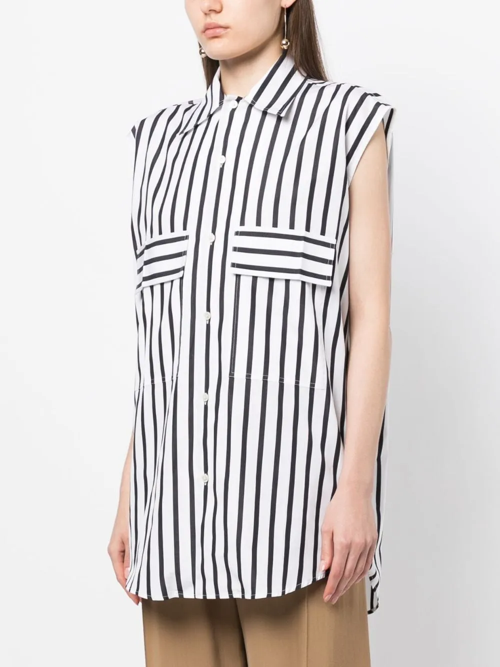 CAP-SLEEVE STRIPED COTTON SHIRT