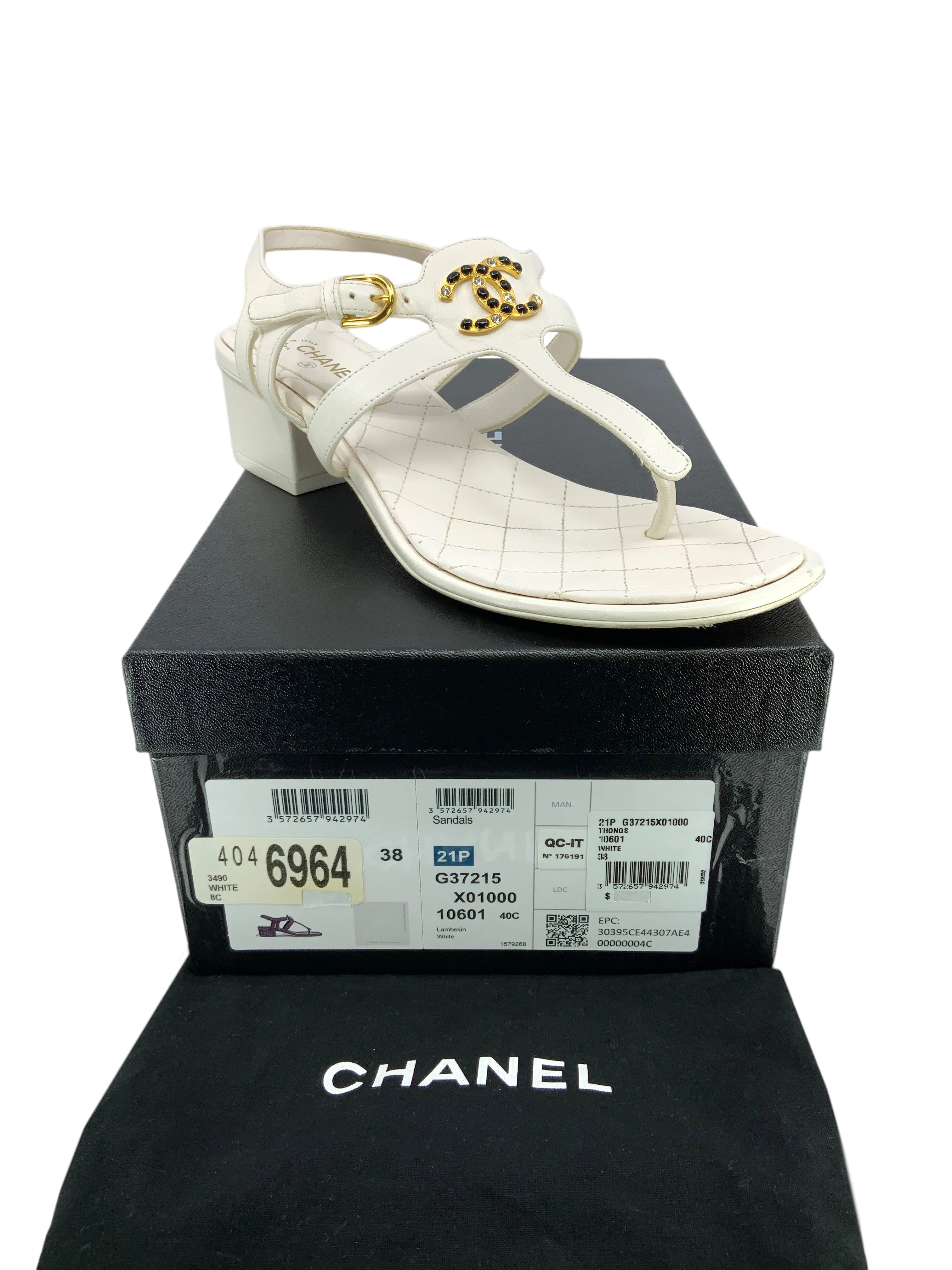 CHANEL 21P Leather CC Logo Thong Sandals Size 8