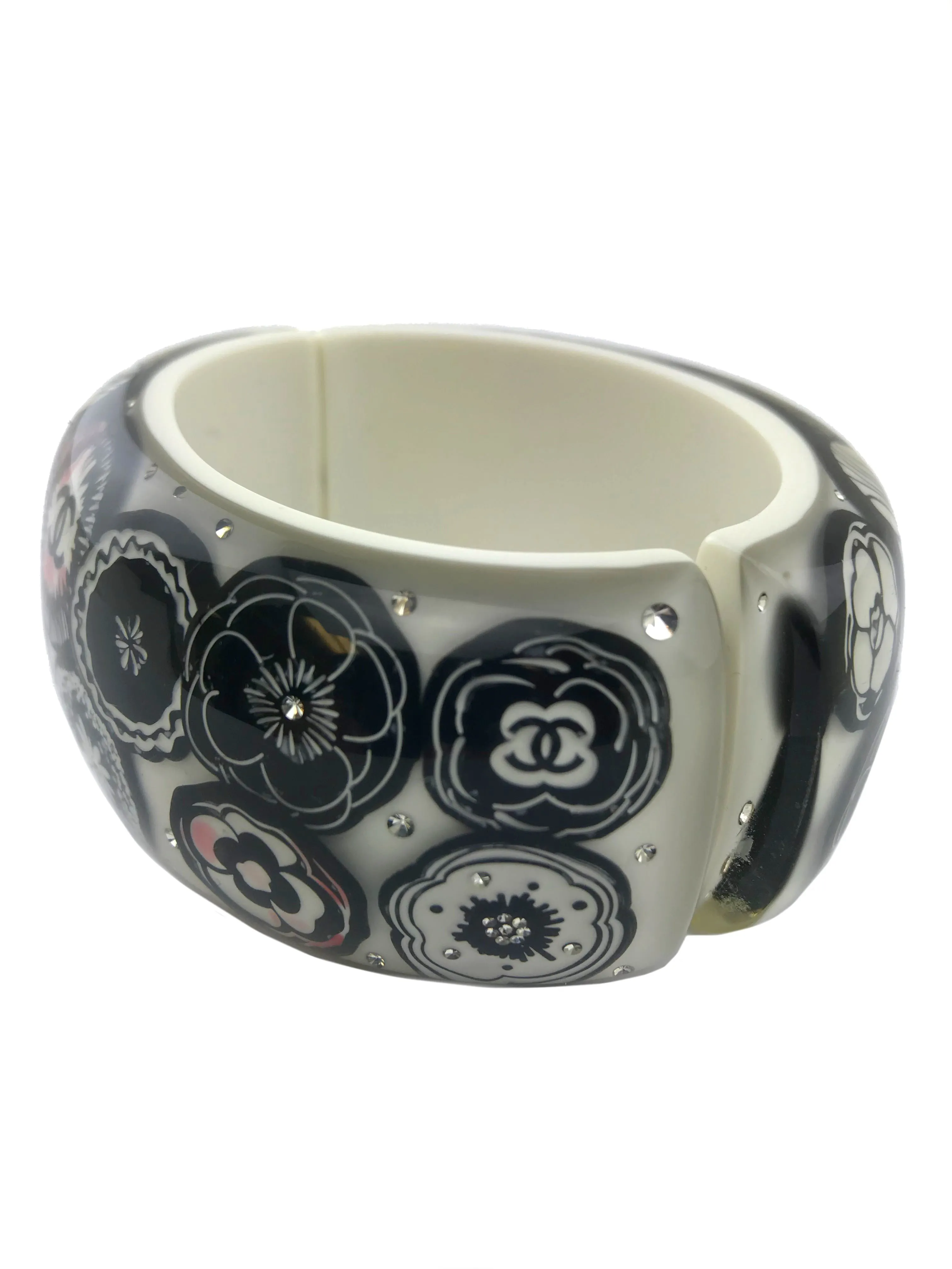 Chanel Camellia Flower Lucite Cuff Bracelet