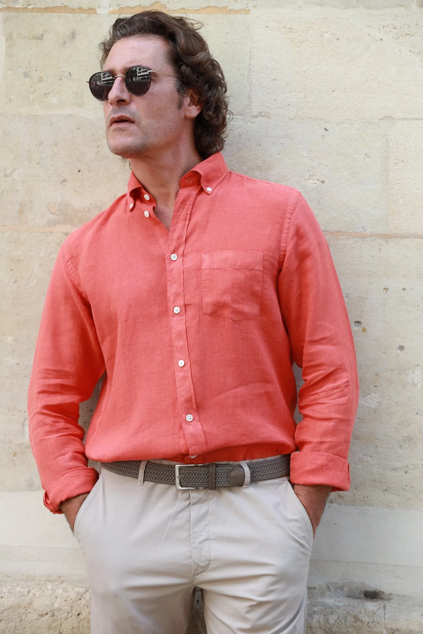 Chemise Clovis en lin - Orange