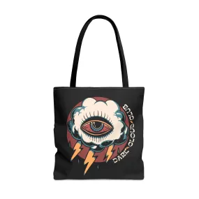 Copy of Dark Cloud Umbrella Lightning Tattoo Tote Bag in Black / Vintage American Old School Traditional Tattoo Flash  / Punk Rock Beach Shopping