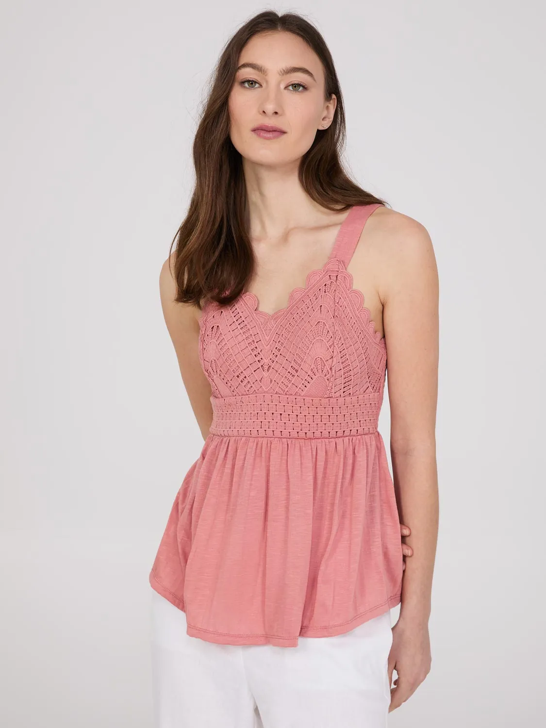 Crochet Applique V-Neck Peplum Tank Top