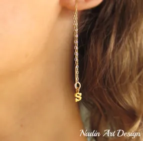 Dangle Chain Earrings with Initial Charms