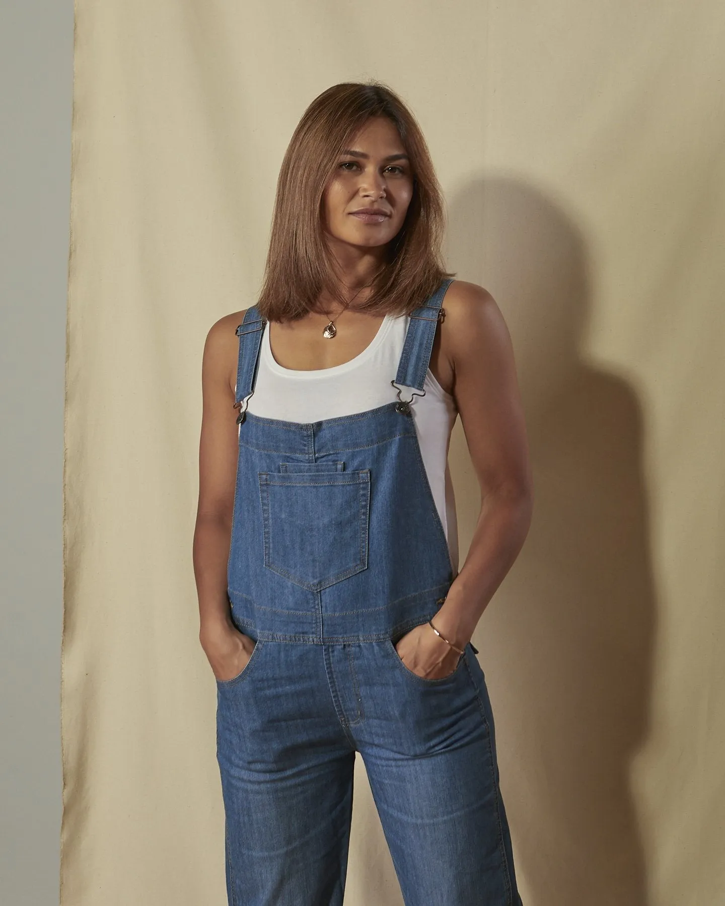 DOTTIE Ladies Regular Fit Dungarees - Lightwash