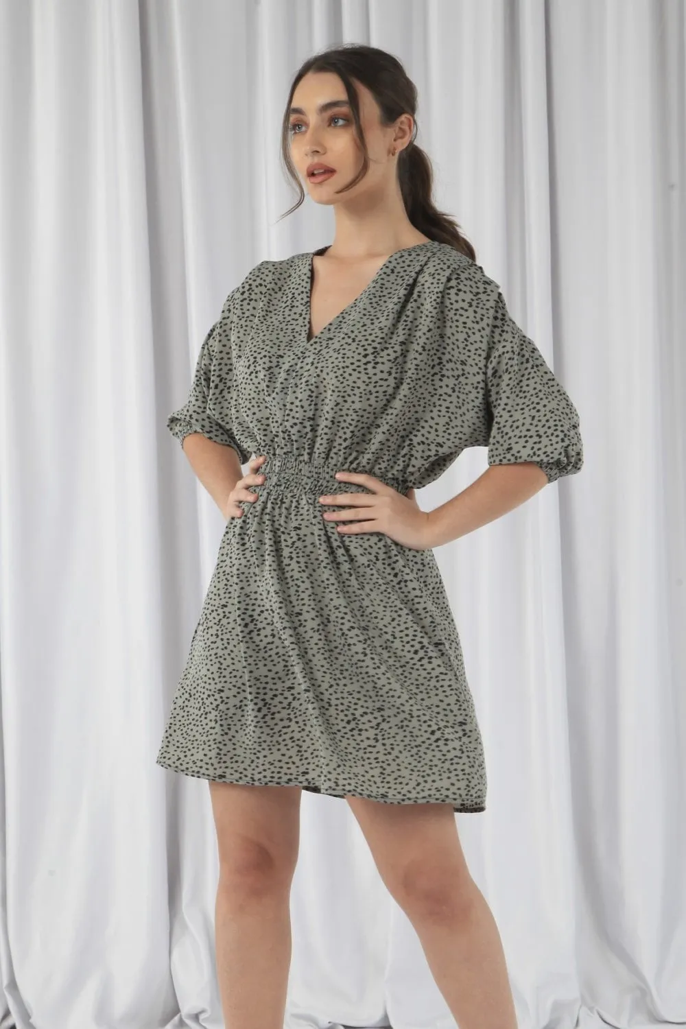 Double Second Animal Print Relaxed Shoulder Dress