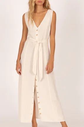 Driftwood SL Button Midi White Dress