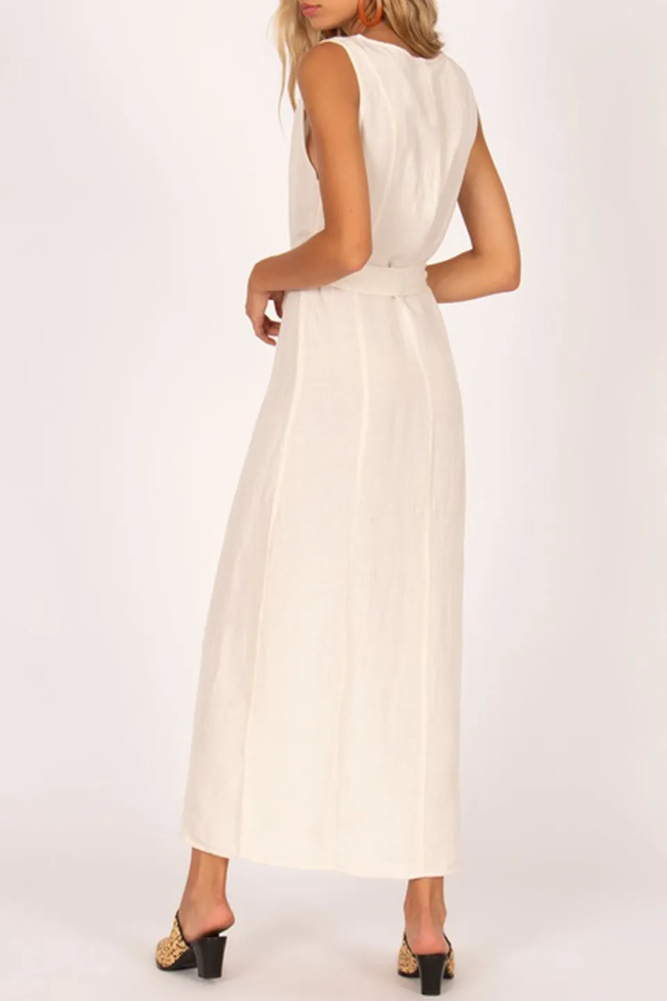 Driftwood SL Button Midi White Dress