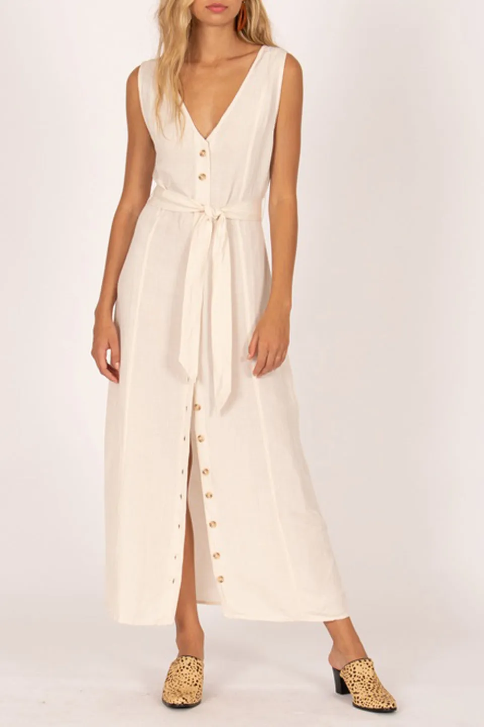 Driftwood SL Button Midi White Dress