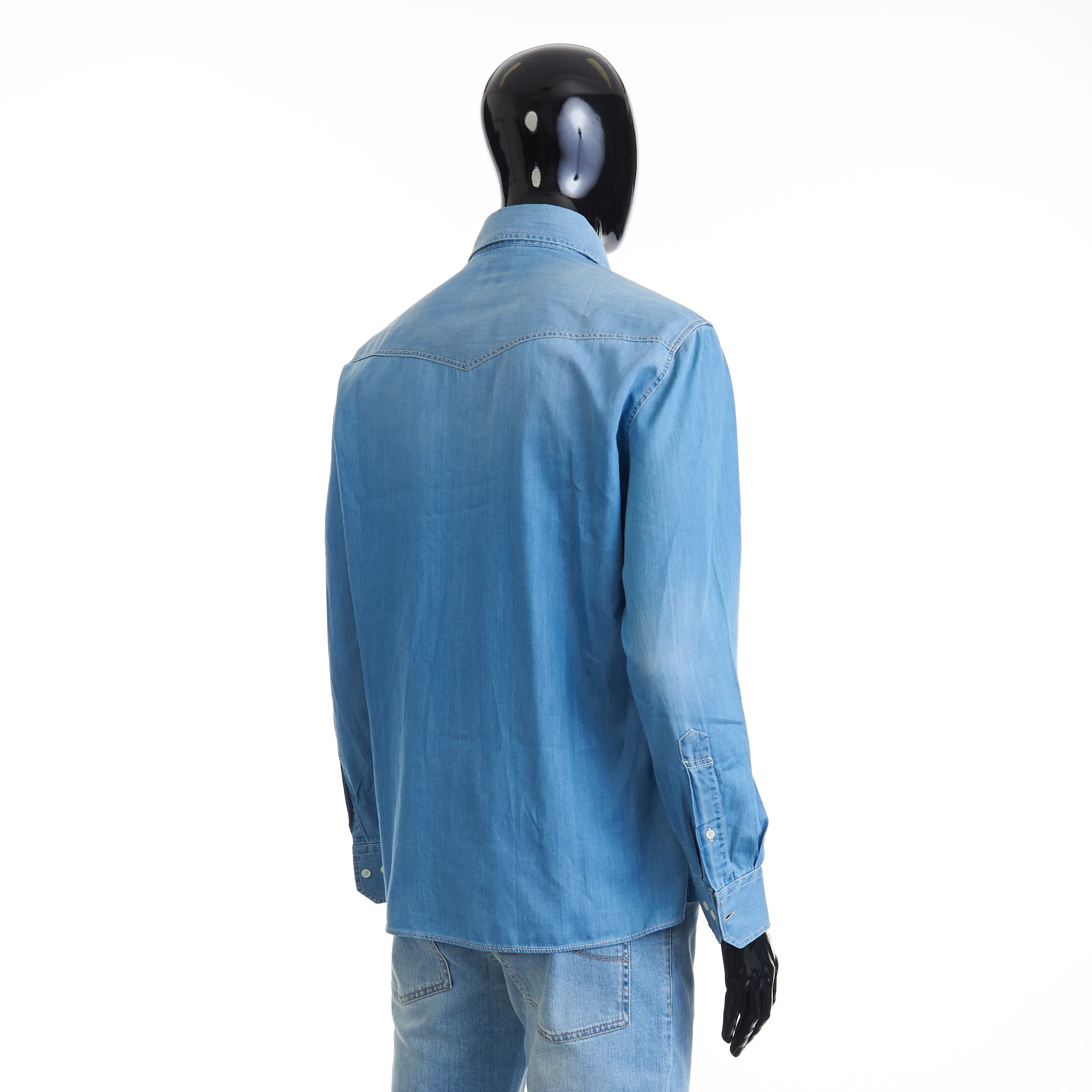 Easy Fit Blue Western Shirt - Lightweight Denim