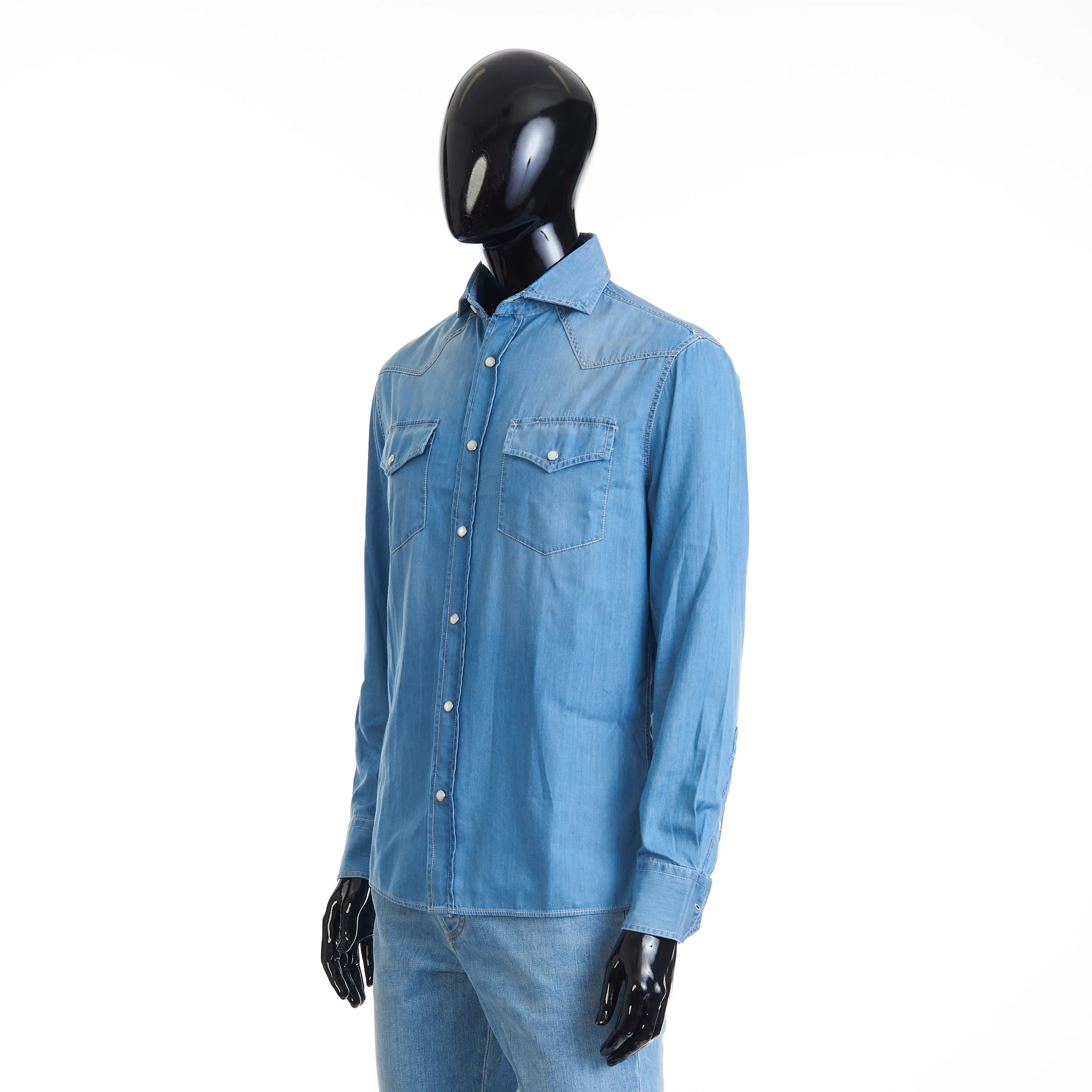 Easy Fit Blue Western Shirt - Lightweight Denim