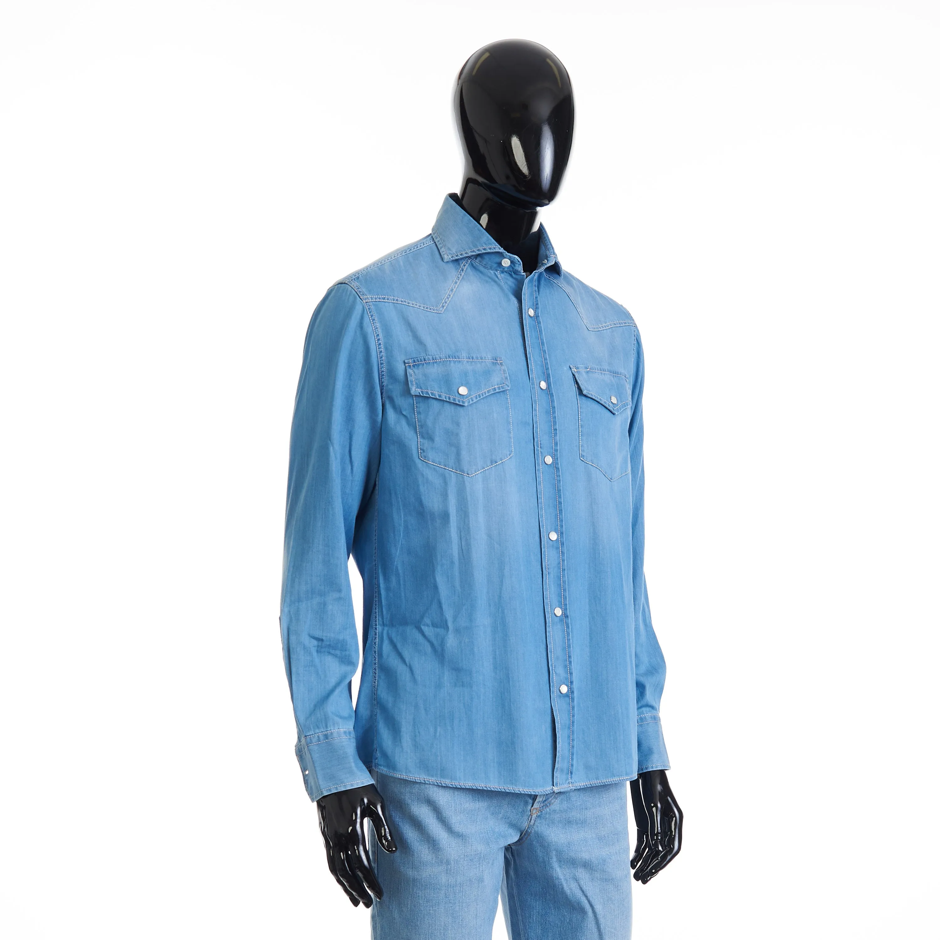 Easy Fit Blue Western Shirt - Lightweight Denim