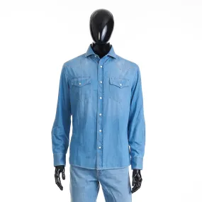 Easy Fit Blue Western Shirt - Lightweight Denim