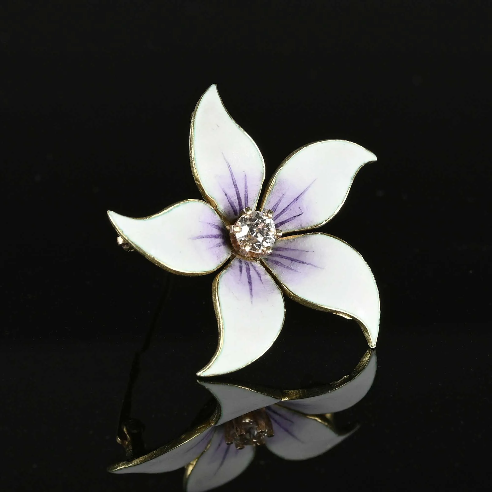 Enamel Violet Diamond Art Nouveau Pendant Brooch